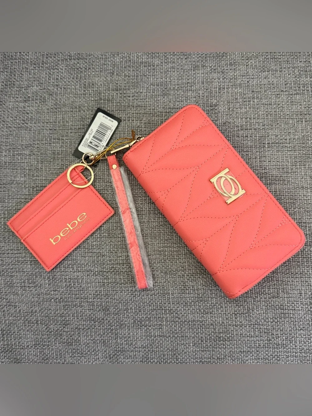 bebe Josia Wallet Wristlet with Clip-on Card Holder in Coral Brand New with Tag